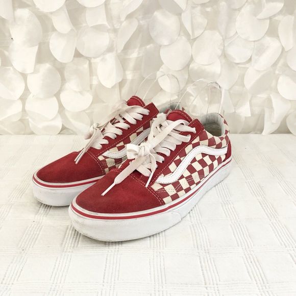 Vans Other - Vans Old Skool Classic Red/White Checkered Canvas & Suede Shoes Men 7 Women 8.5